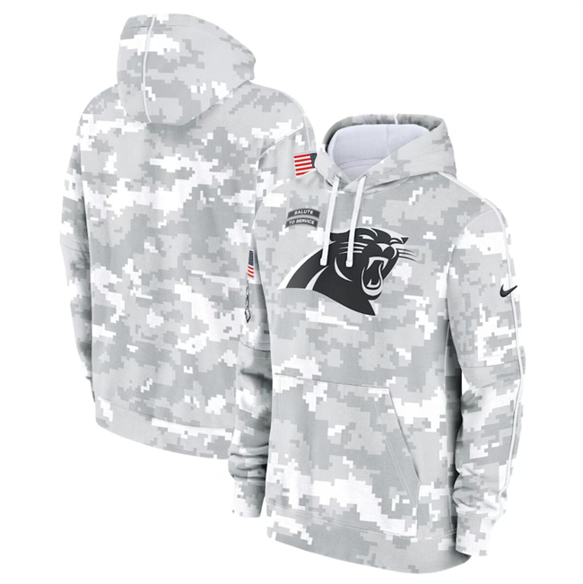 Youth White/Gray Carolina Panthers 2024 Salute To Service Pullover Hoodie